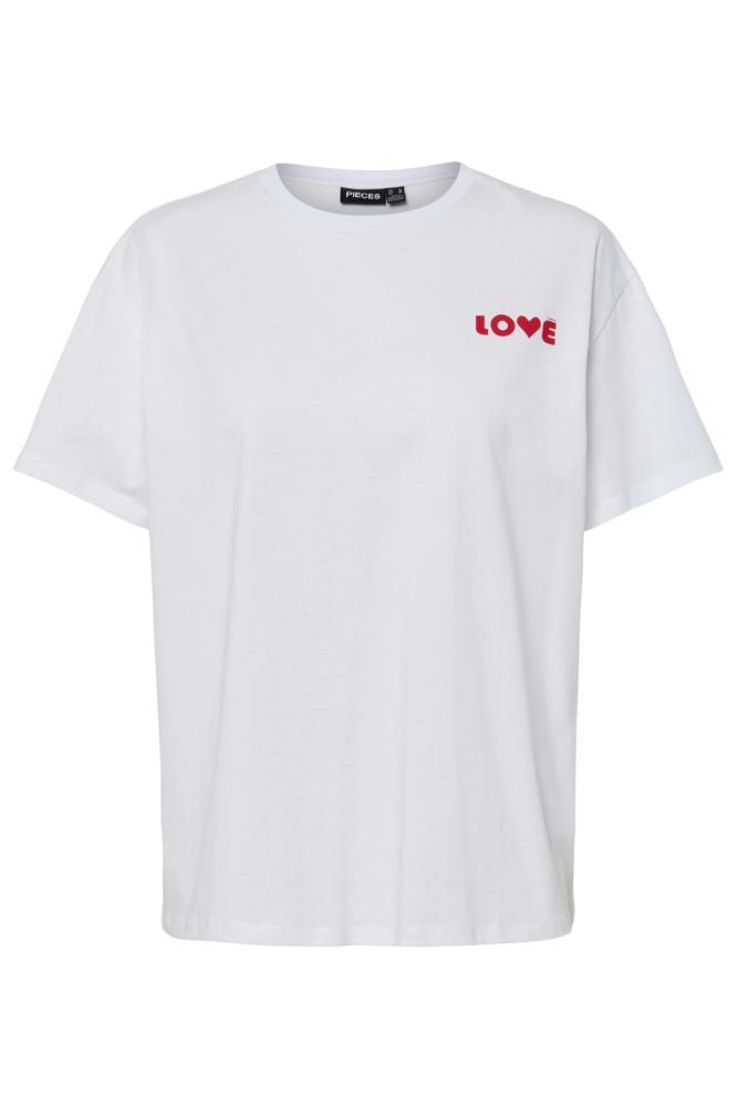 PCJINDLE SS PRINTED T-SHIRT JRS BC 17159292 BRIGHT WHITE/LOVE